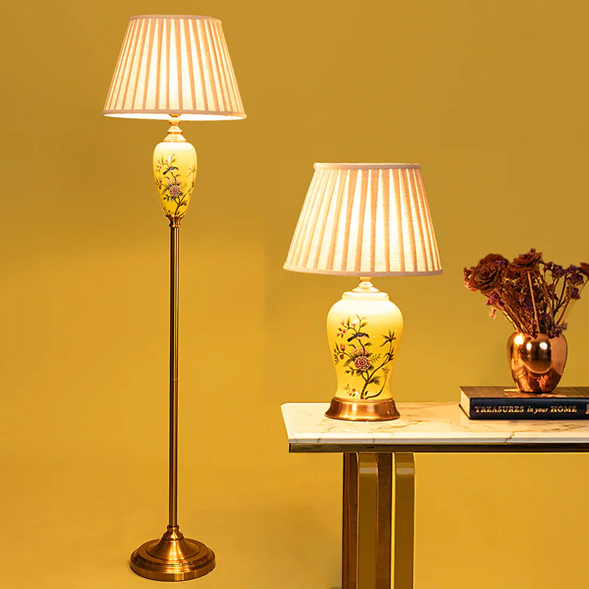 Zurich Modern Tall Floor & Lustrous Shine Living Room Table Lamp - Combo - Image 4